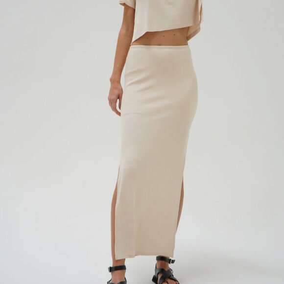 NWT LNA Steph Rib Maxi Skirt - Bone - Picture 1 of 11